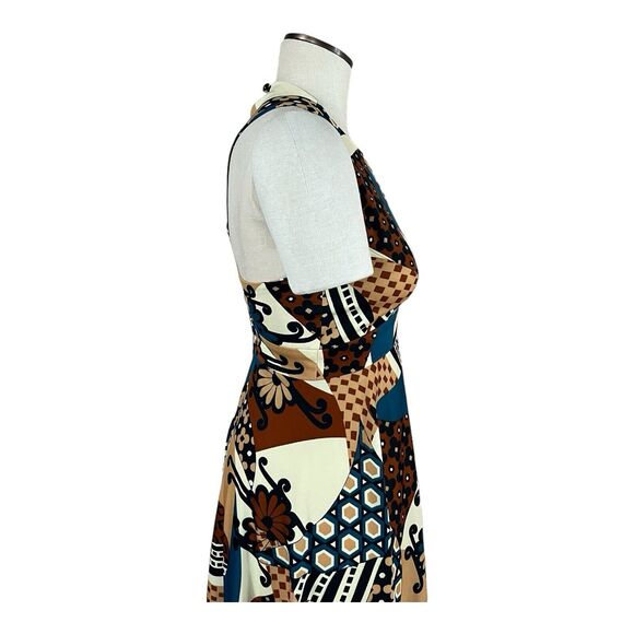 Vintage Neiman Marcus 60s/70s MOD Brown Abstract Maxi Dress Gown w/Wrap Shawl XS - Picture 8 of 13